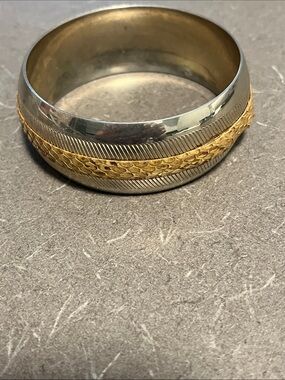 Two-Tone Gold and Silver Textured Bangle Bracelet